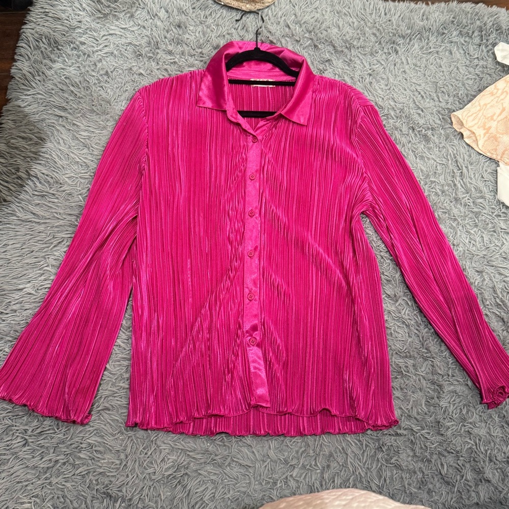 Altar'd State Pink Pleated Button Down Shirt
